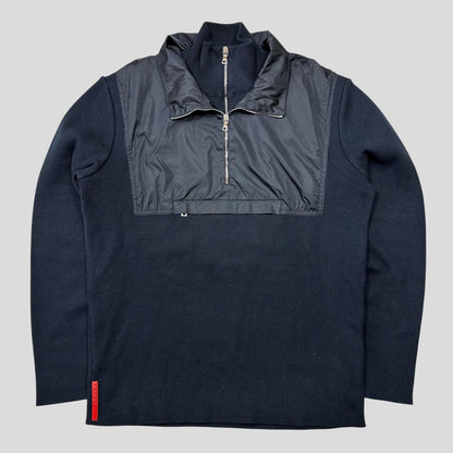 Prada Sport 00’s Nylon Panelled Twin Collar Knit - L