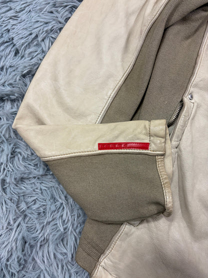 Prada Sport 2004 Cream Leather + Cotton Panelled Biker Jacket - M | O/S, Multicoloured