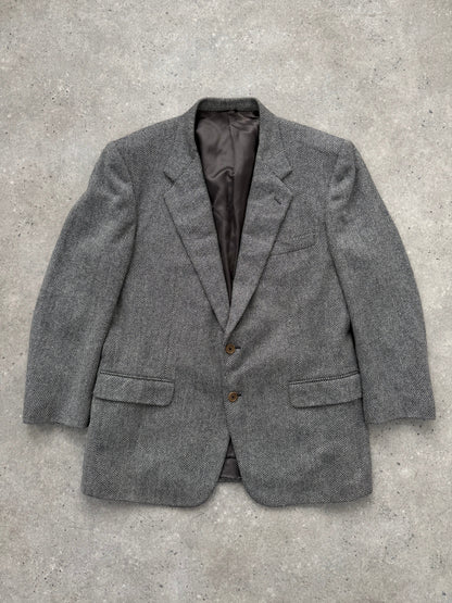 Burberry 1990s pure wool herringbone blazer in XL size, tailored fit with classic check pattern and structured lapels.