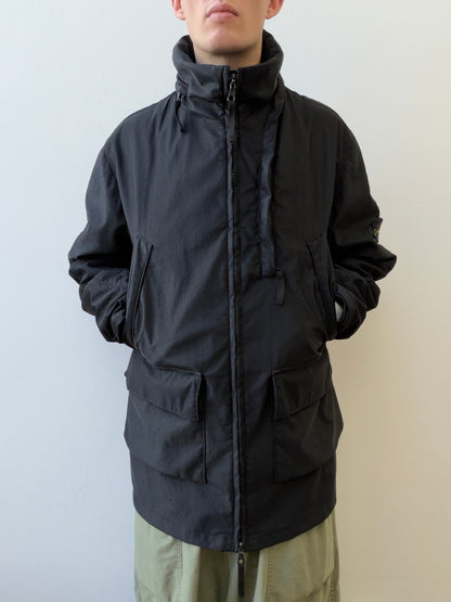 Stone Island AW00 Nylam Dutch Rope Liner Asymmetrical Overcoat | XX-Large, Black
