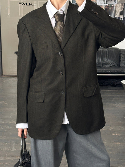 Loro Piana 2000s 1990s Wool Cashmere Herringbone Blazer - 42R/XL