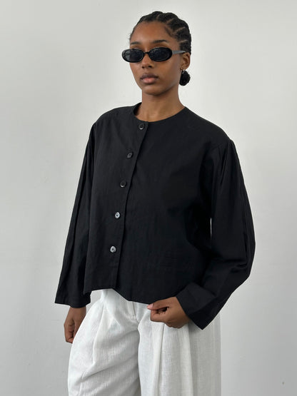 Vintage 1990s Linen Cotton Boxy Crop Jacket – M