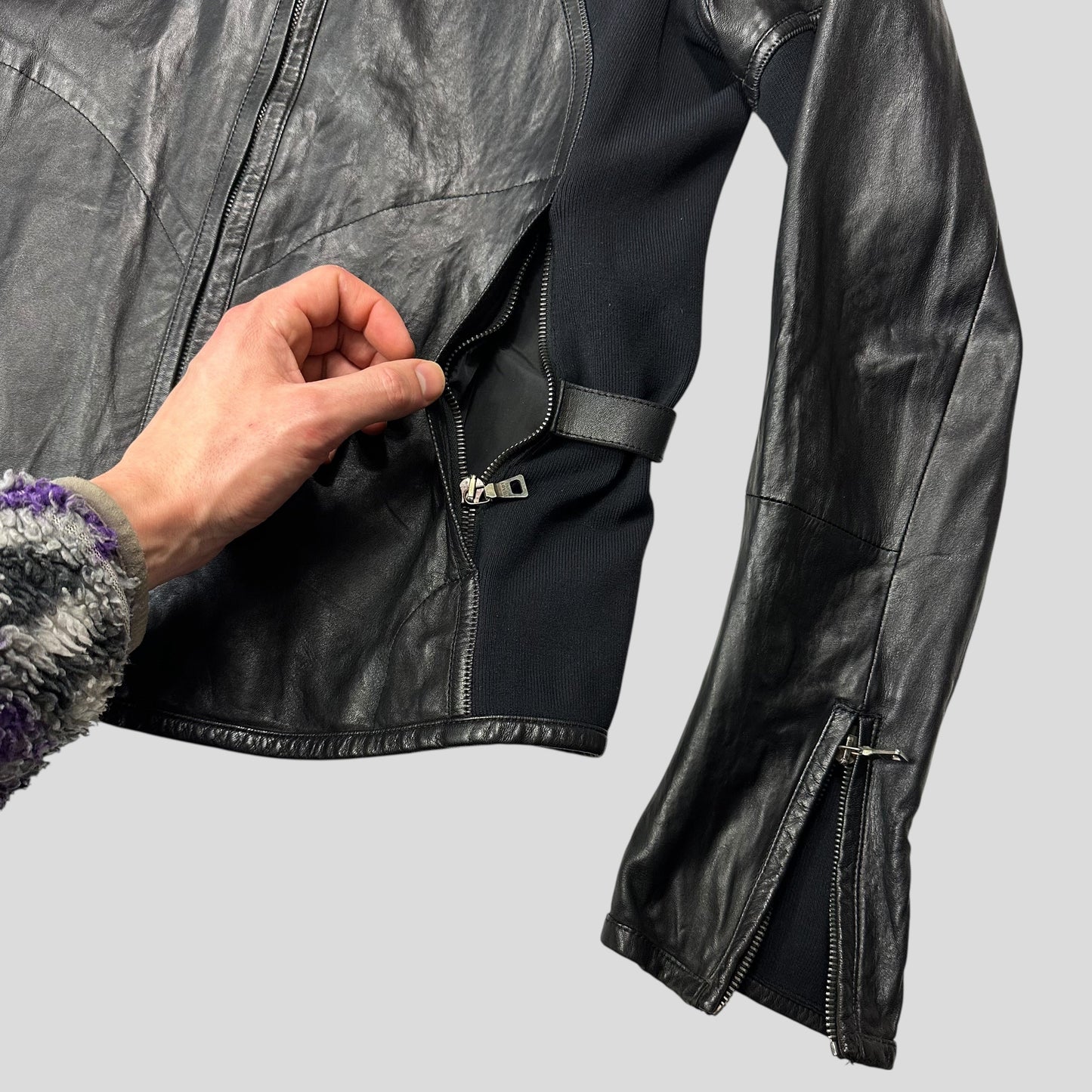 Prada Sport SS00 Leather Biker Curved Panelled Moto Jacket - IT48 (S) | Default Title, Black