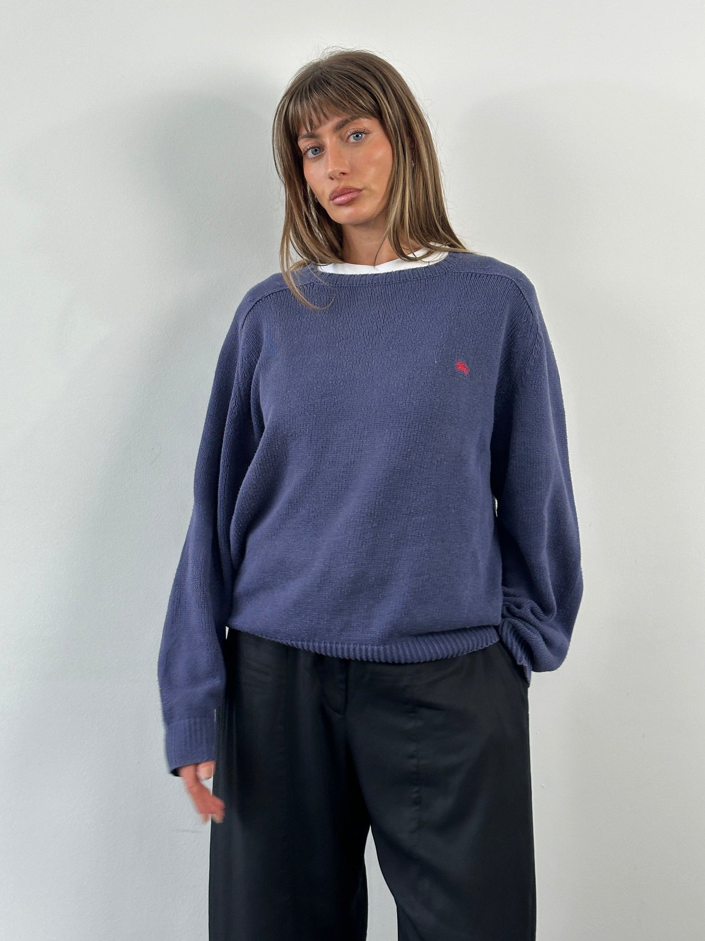 Burberry 1990s Cotton Logo Knitted Jumper - L