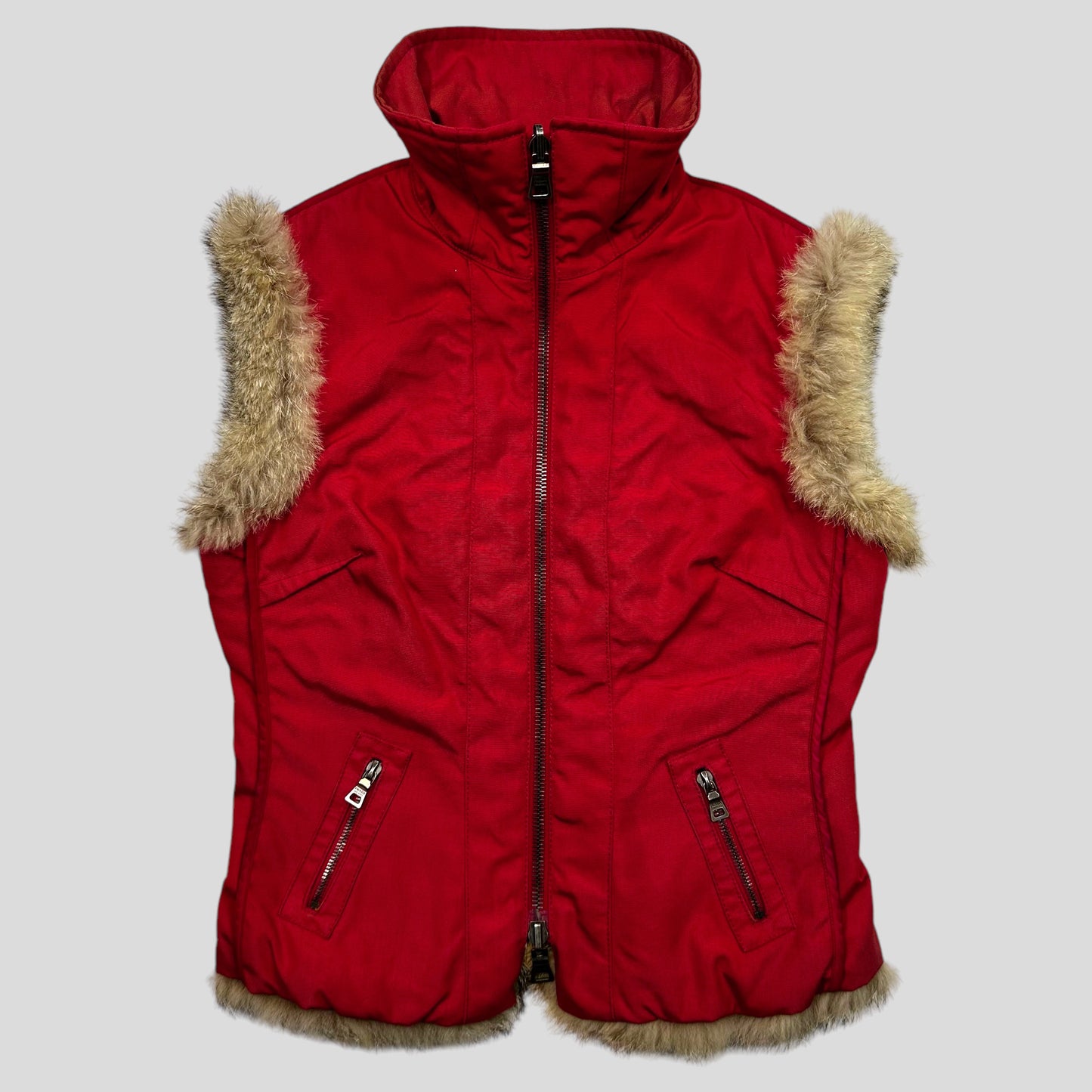 Prada Sport 00’s Ballistic Nylon Fox Fur Reversible Quilted Gilet - IT44 | Default Title, Orange