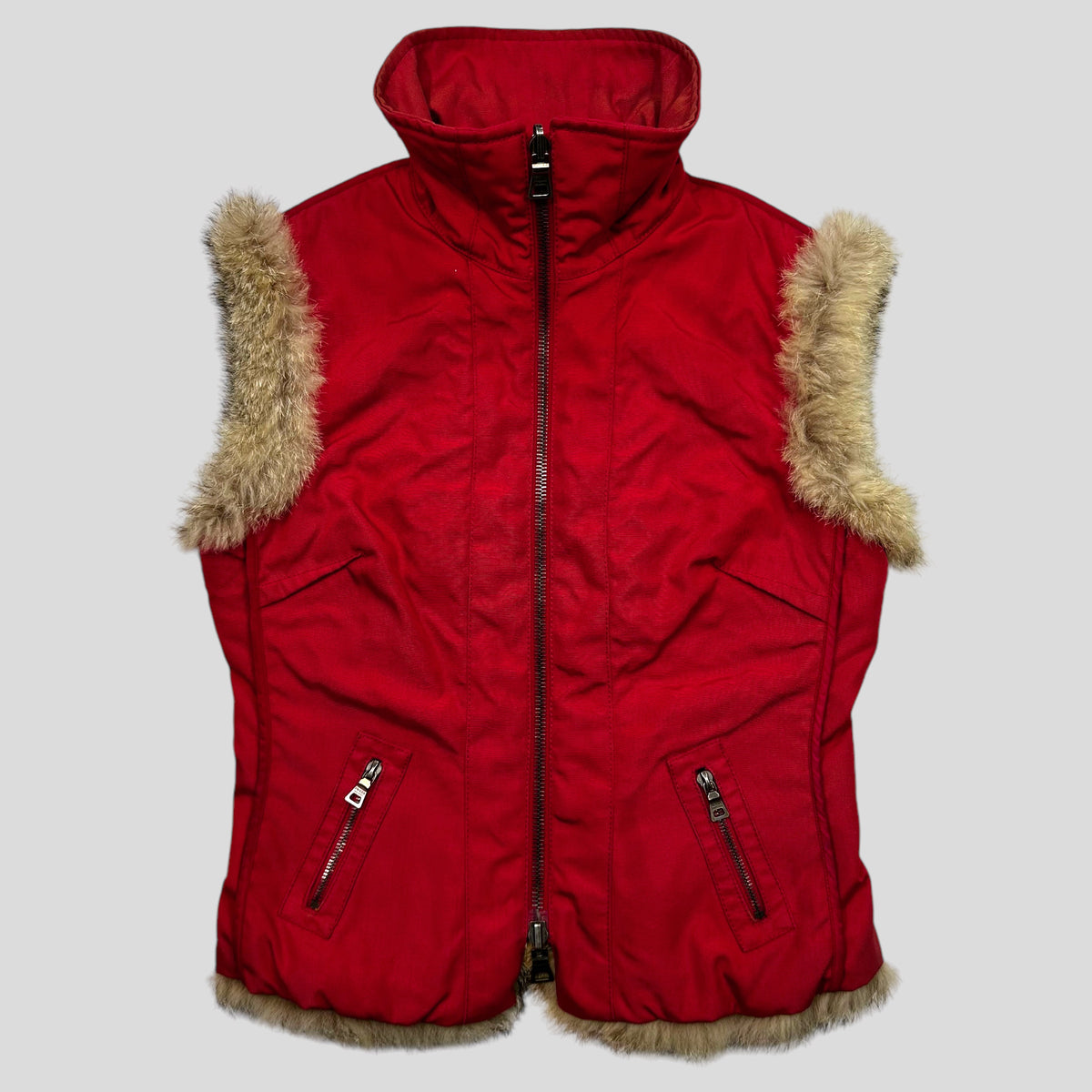 Prada Sport 00’s Ballistic Nylon Fox Fur Reversible Quilted Gilet - IT44 | O/S, Orange