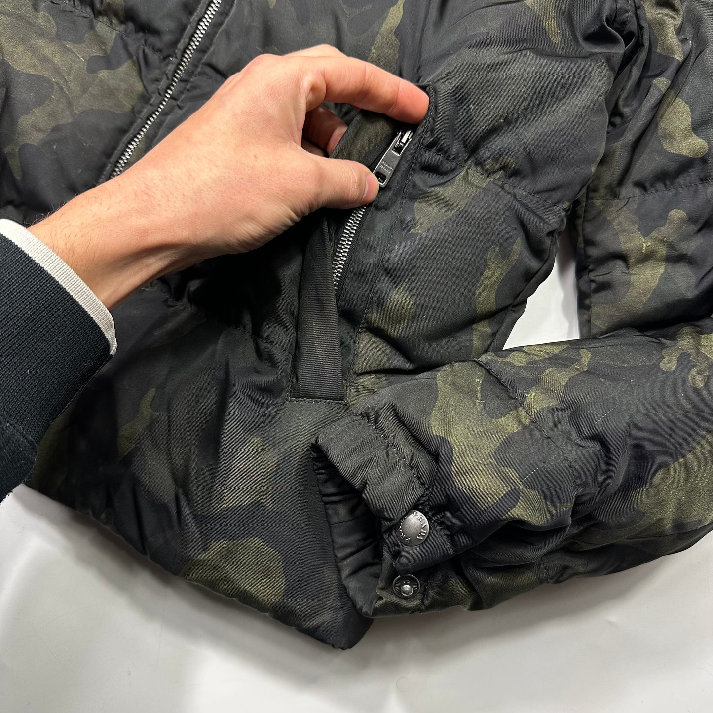 Prada Milano 2014 Green Camo Nylon Elder Down Leather Puffer - IT46