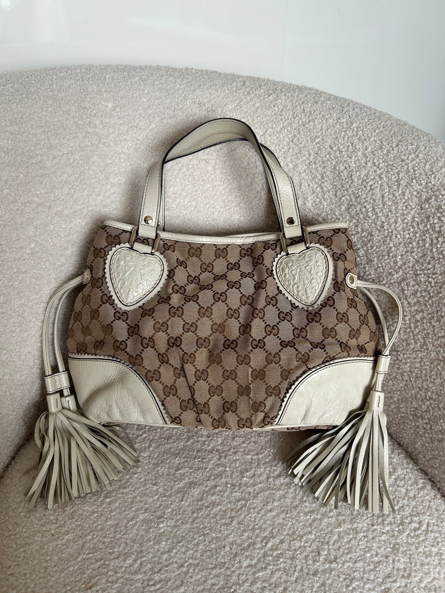 Vintage 90s Gucci Monogram GG Tassel Handbag | O/S, Multicoloured