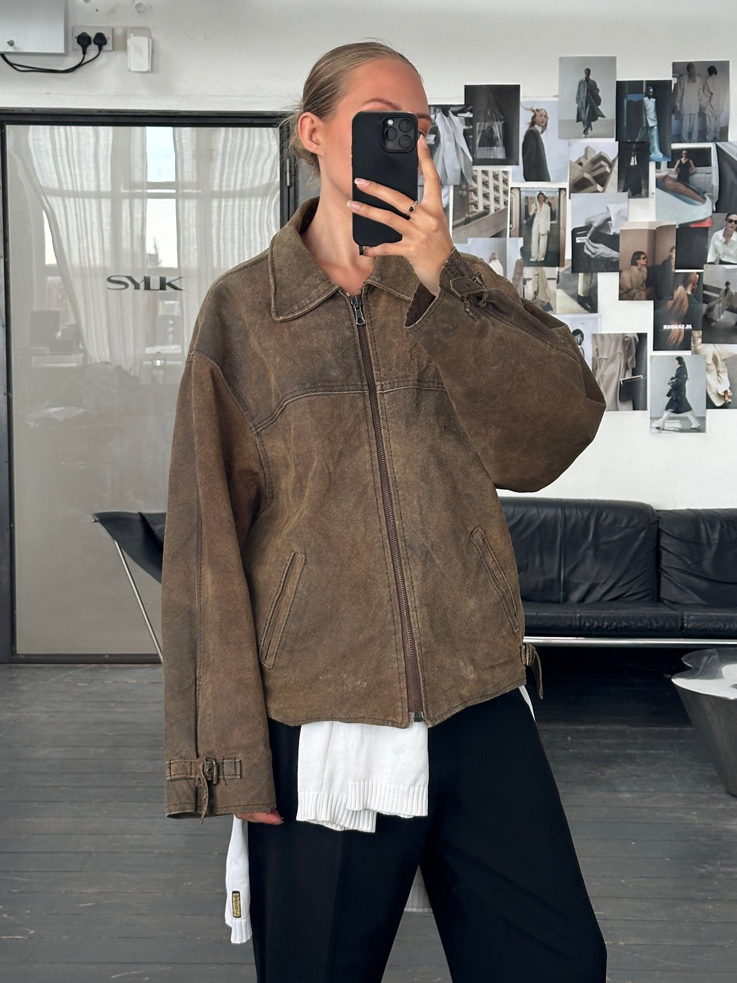 Vintage 1980s Boxy Leather Jacket - XL