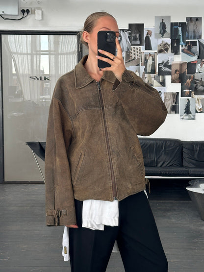 Vintage 1980s Boxy Leather Jacket - XL