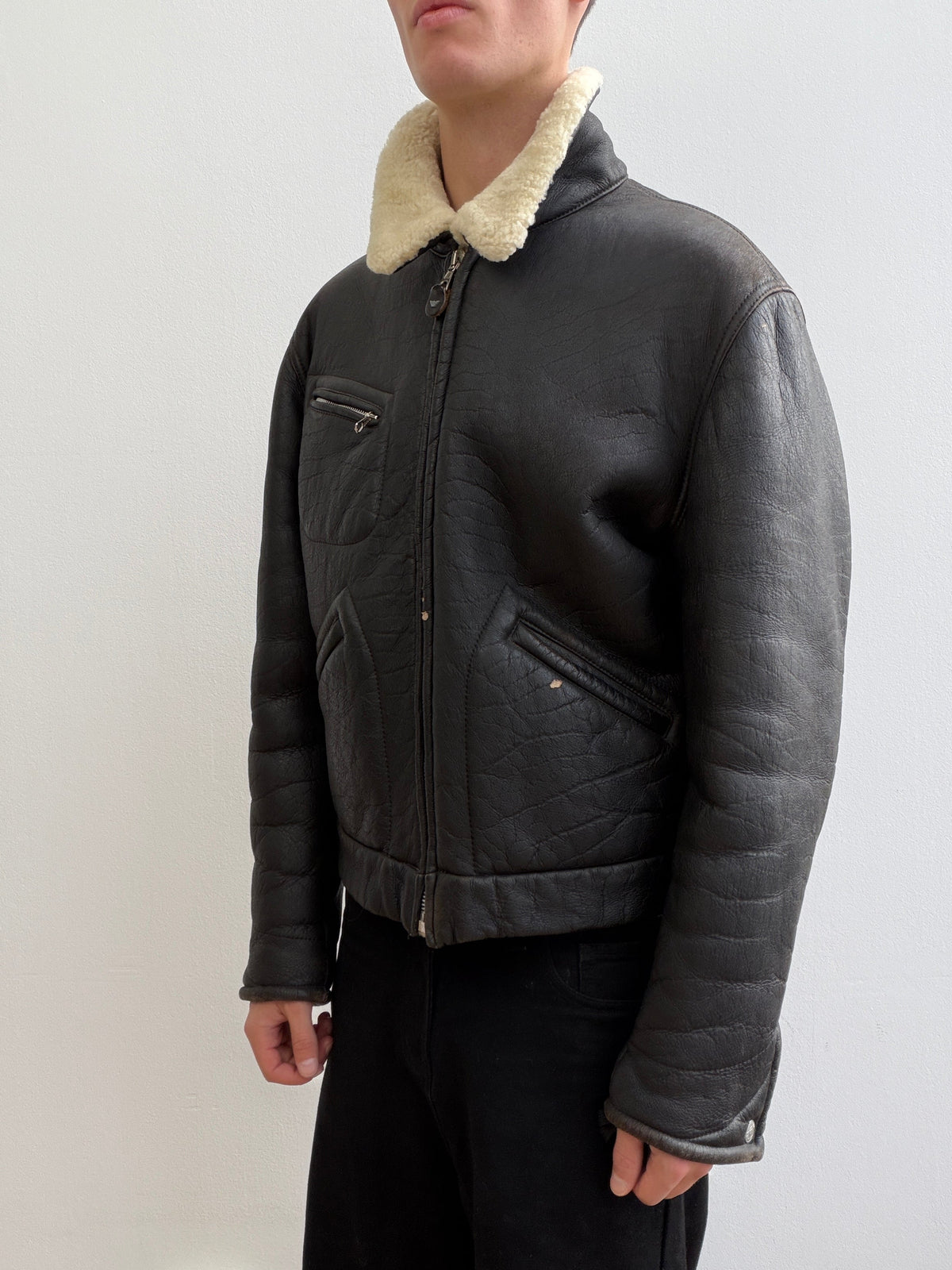 Armani Jeans 90s Sheepskin Leather Jacket | O/S, Black