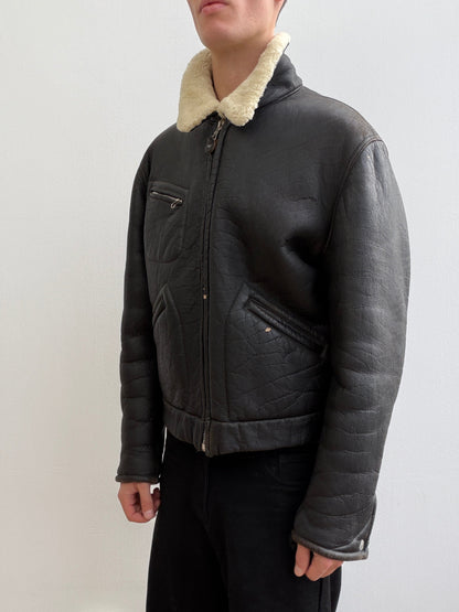 Armani Jeans 90s Sheepskin Leather Jacket | O/S, Black