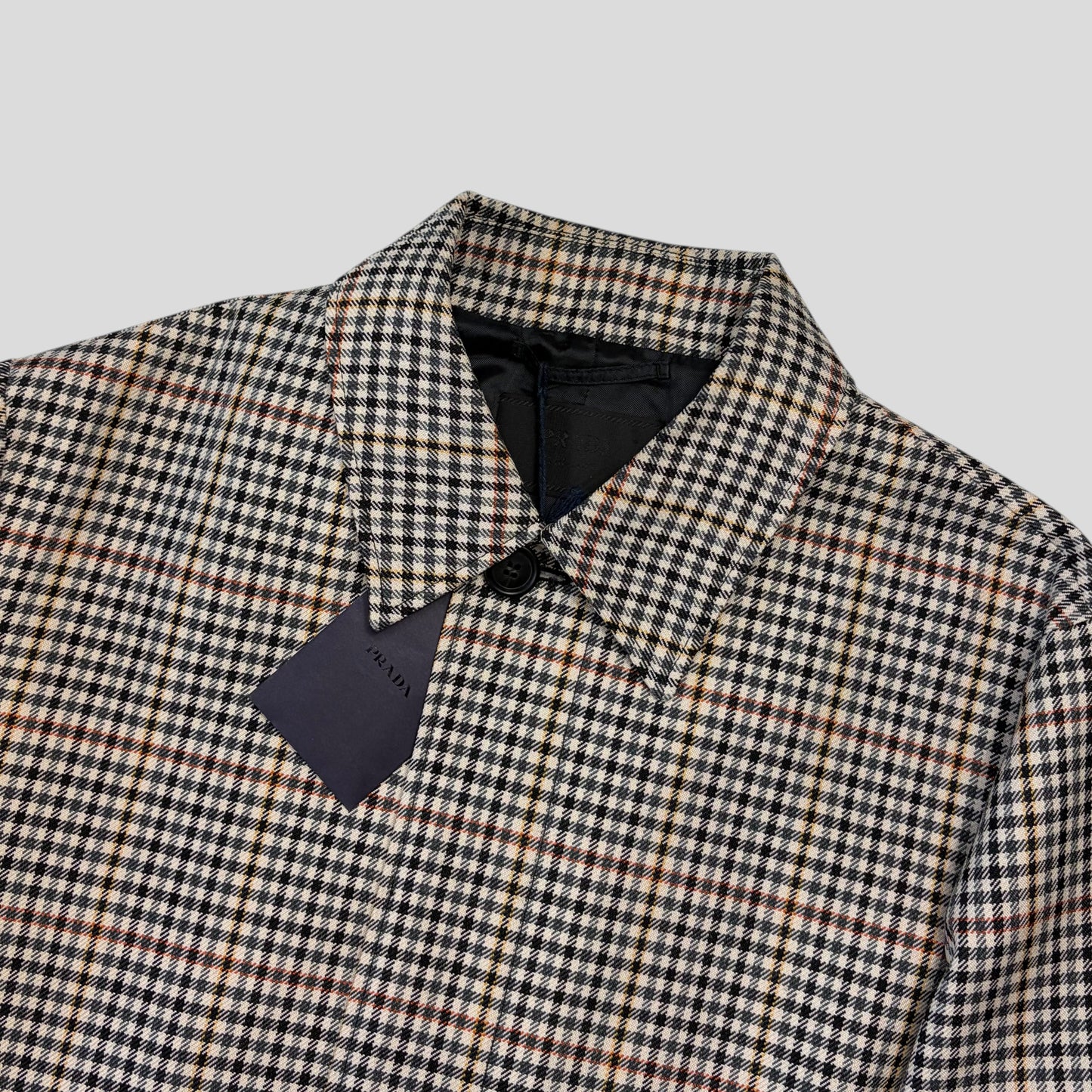 Prada 2020 Plaid Houndstooth Impermeable Virgin Wool Car Coat  - M | O/S, Red