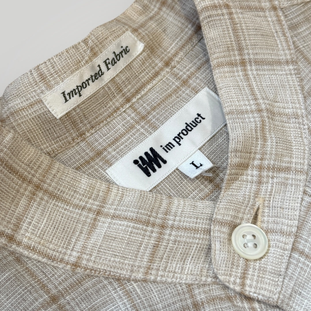 Issey Miyake IM Porduct Banded Collar Checked Linnen Shirt XL