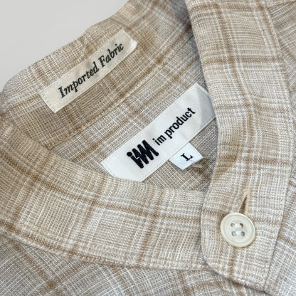 Issey Miyake IM Porduct Banded Collar Checked Linnen Shirt XL