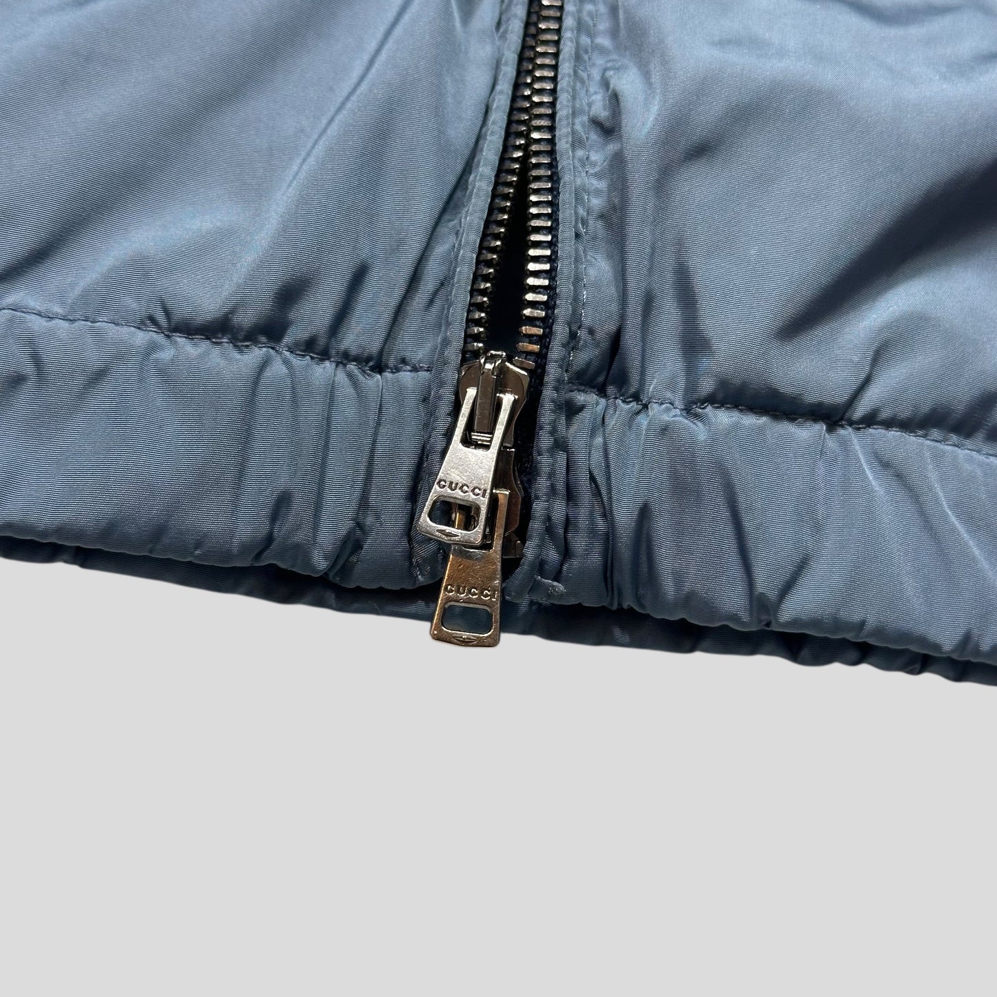 Gucci 2012 Baby Blue Stripe Seam Nylon Shimmer Jacket - IT52 (L) | Default Title, Blue