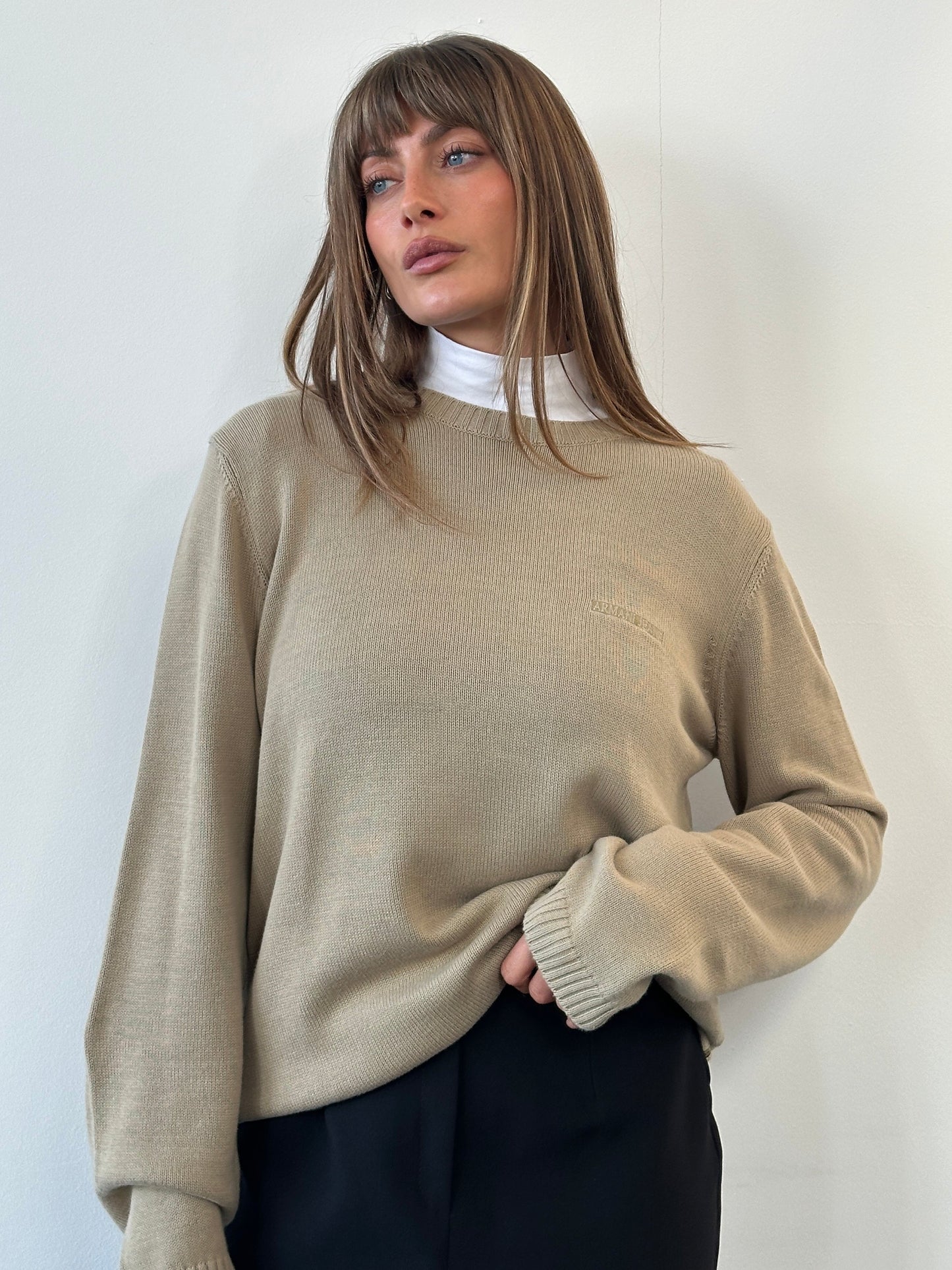 Armani Jeans 1990s Pure Cotton Logo Knitted Jumper - L