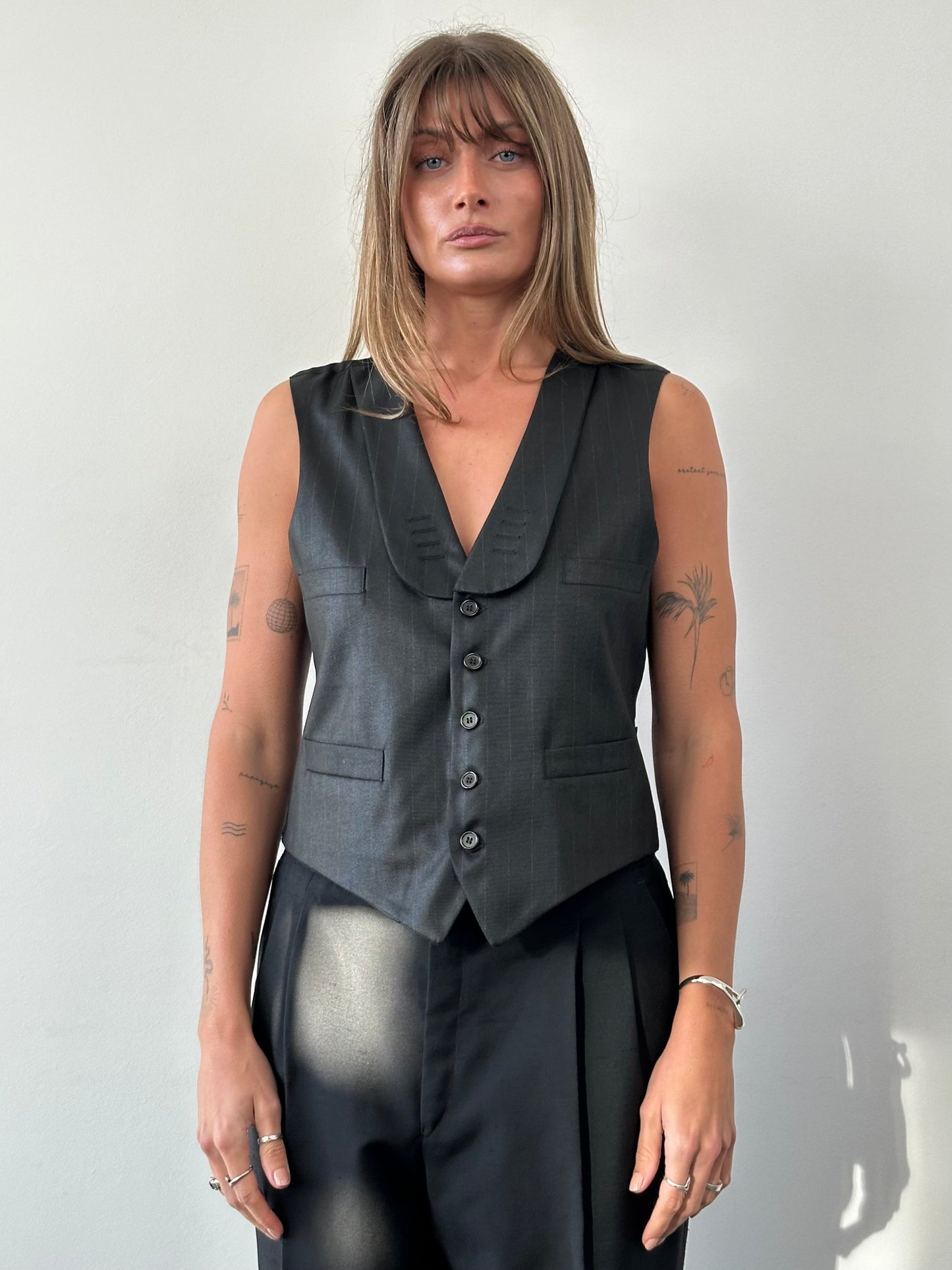 Vintage Tuxedo Stripe Tailored Waistcoat - 36R/M