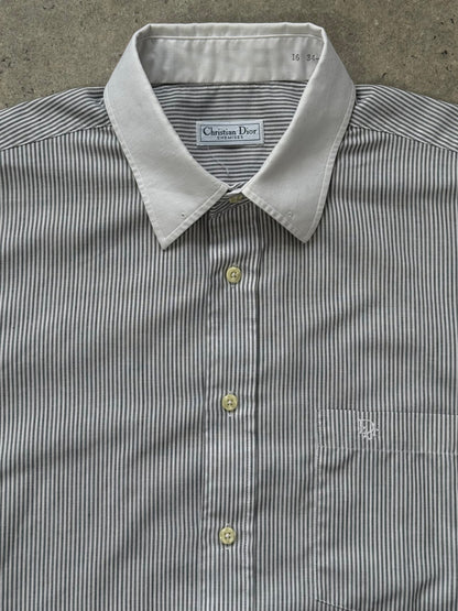 Christian Dior Chemise 1990s Cotton Stripe Logo Shirt - L