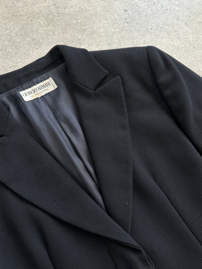 Giorgio Armani Le Collezioni 1990s pure wool single-breasted coat, size small, in classic tailored style, shown on a hanger.