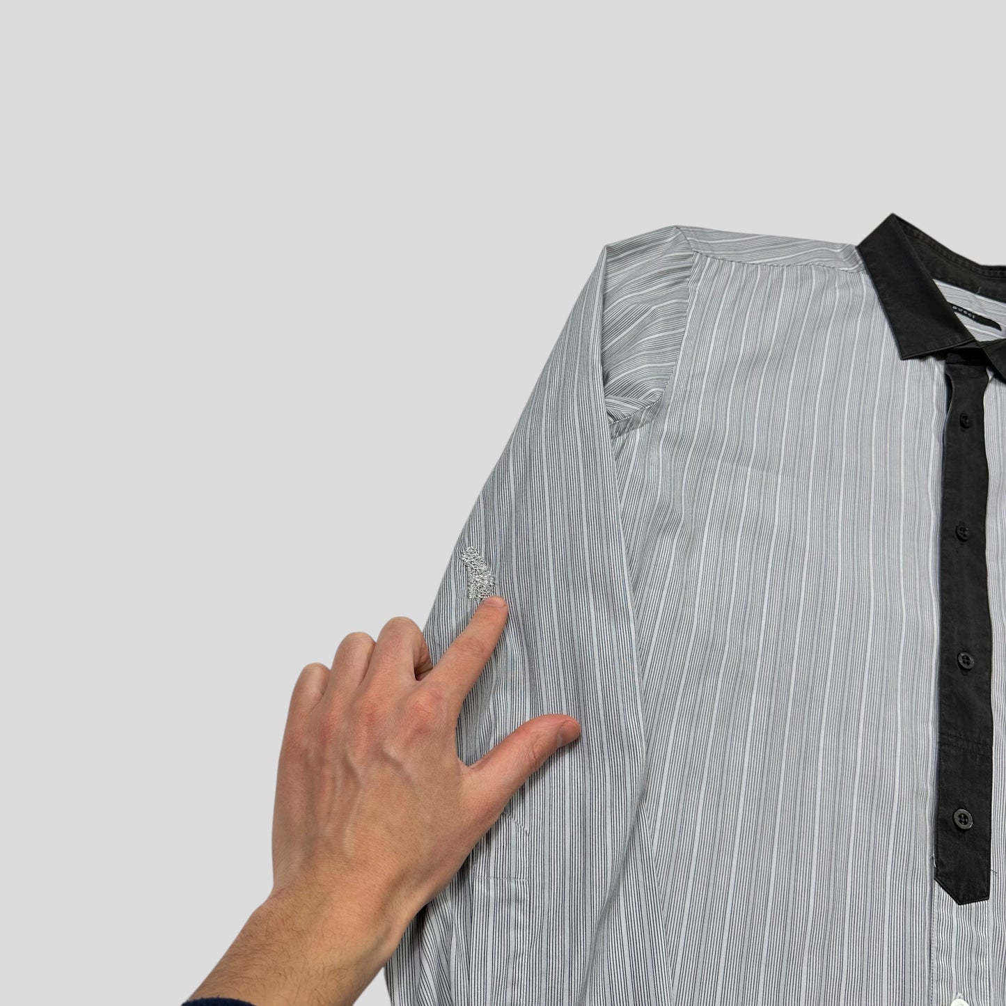 Gucci Striped Placket Cotton Longsleeve Shirt - M | Default Title, Grey