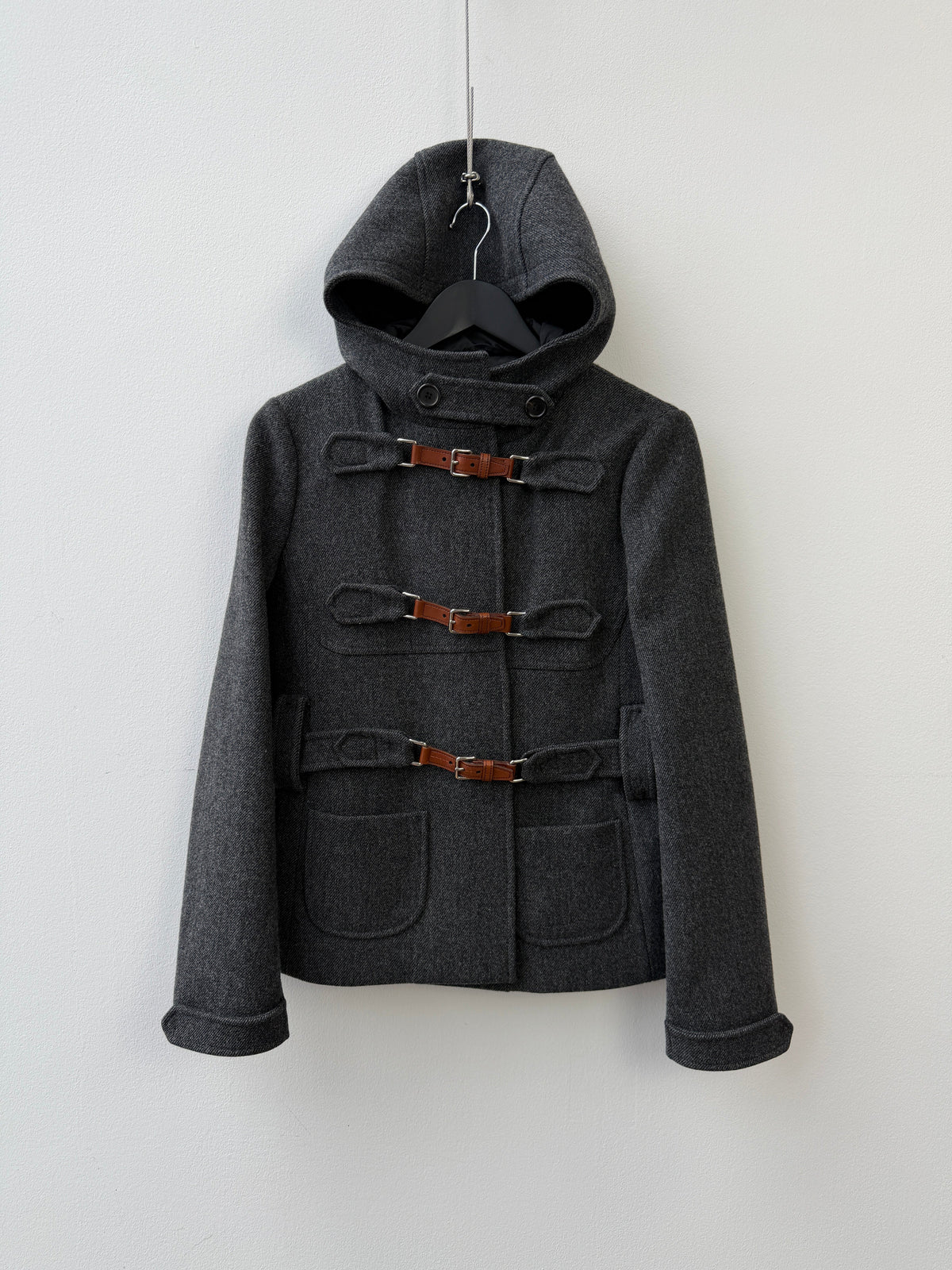 Prada 100% Virgin Wool Duffle Jacket | O/S, Charcoal