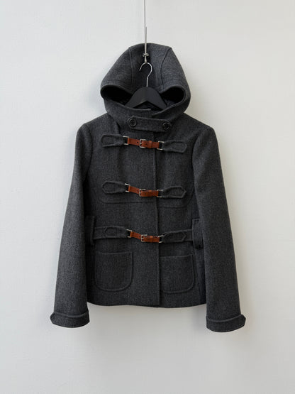 Prada 100% Virgin Wool Duffle Jacket | O/S, Charcoal