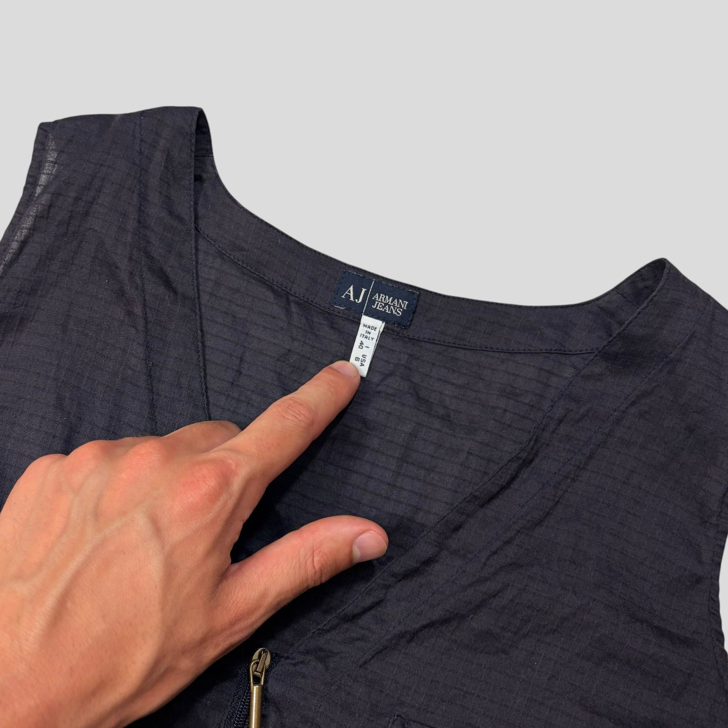 Armani Jeans 00’s Nylon Ripstop Hem Clasp Vest - M | Default Title, Navy