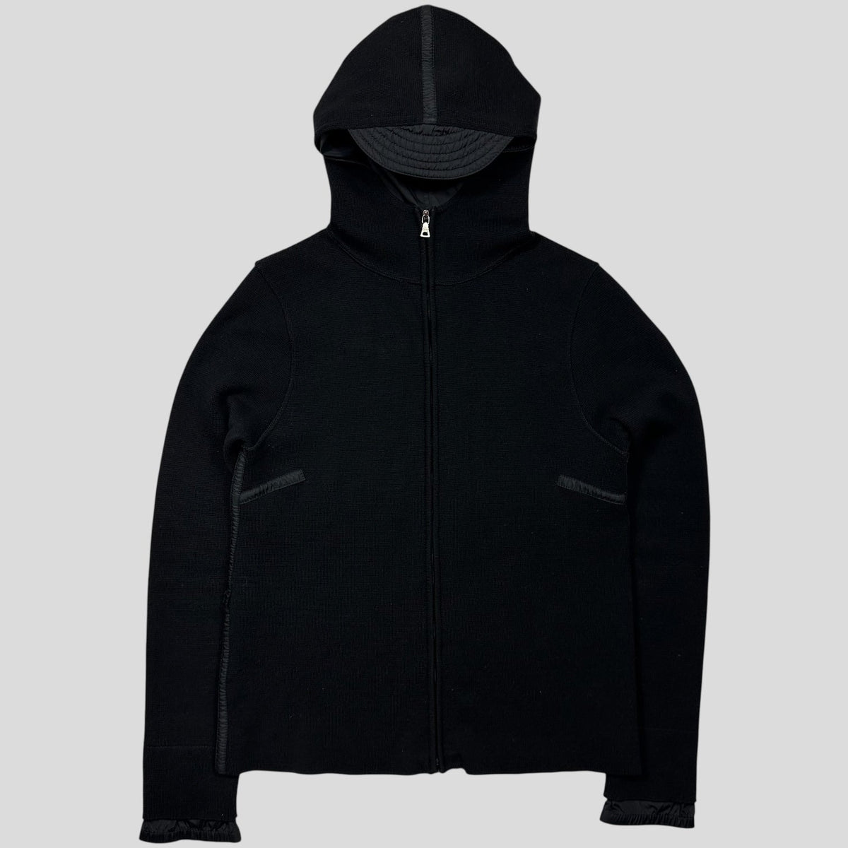 Prada Sport AW00 Ninja Hood Nylon Panel Tech Knit Cardigan - XS/S | Small, Black