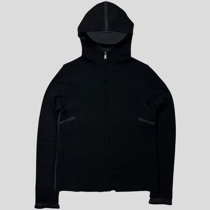 Prada Sport AW00 Ninja Hood Nylon Panel Tech Knit Cardigan - XS/S | Small, Black