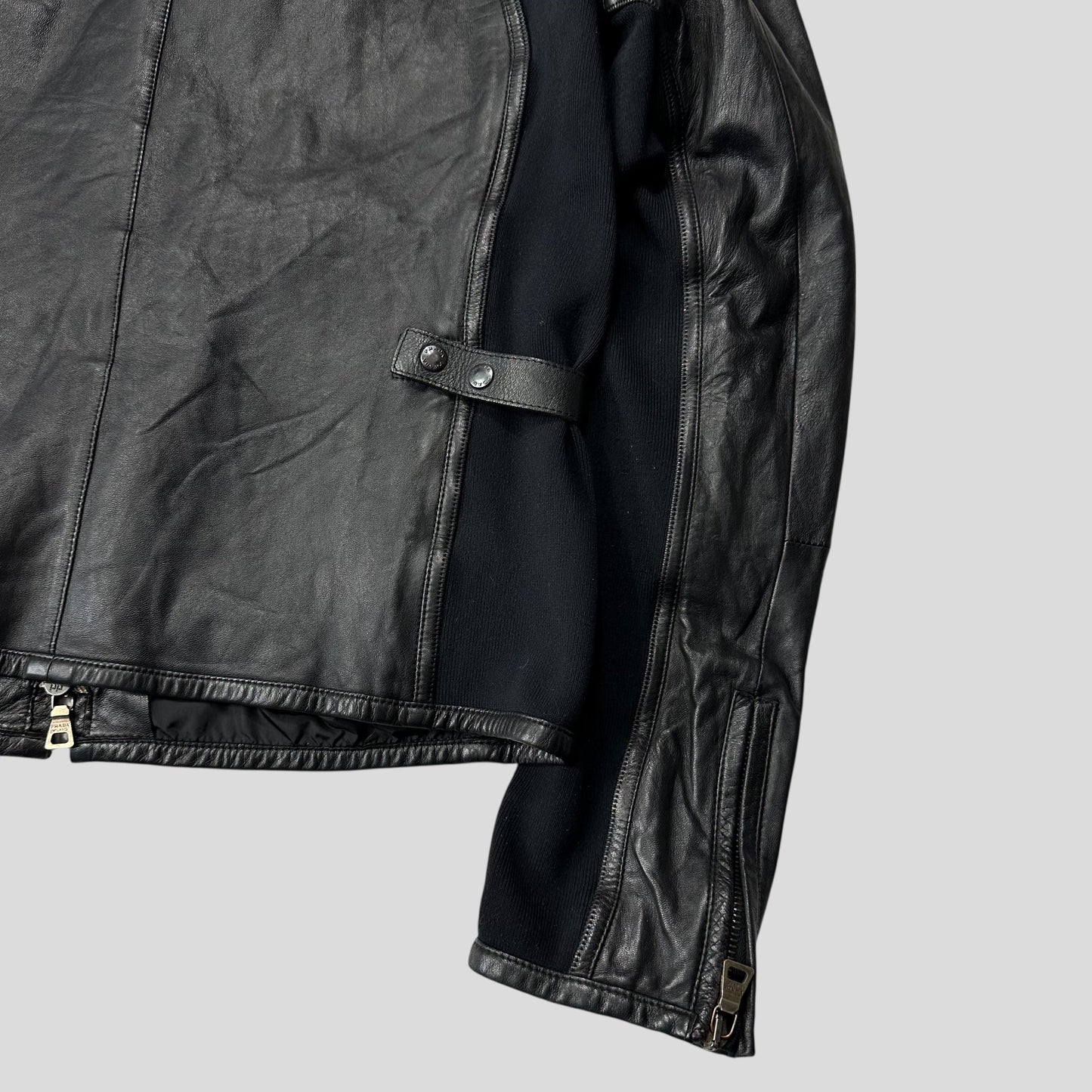 Prada Sport SS00 Leather Biker Curved Panelled Moto Jacket - IT48 (S) | Default Title, Black