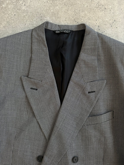 Christian Dior Monsieur 1980s pure wool houndstooth blazer, 44R/XL, featuring classic tailored fit and vintage style.