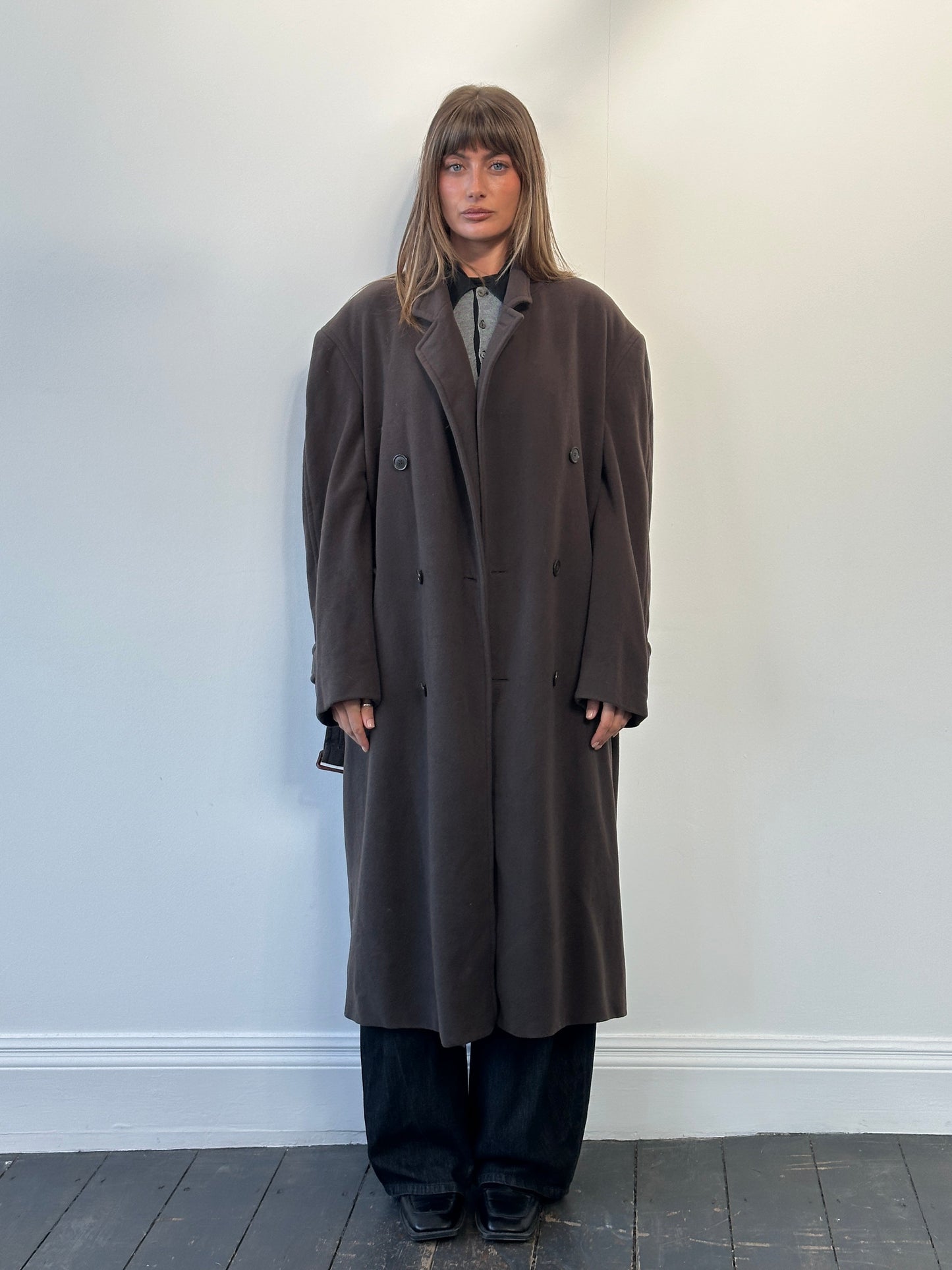 St Michael Italian 1990s Wool Belted Coat - XXL