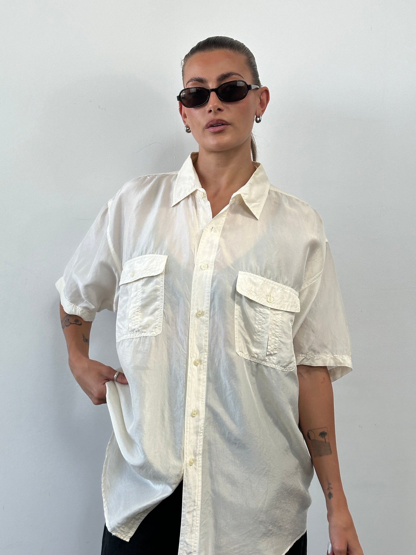 Vintage Pure Silk Short Sleeve Shirt - XL