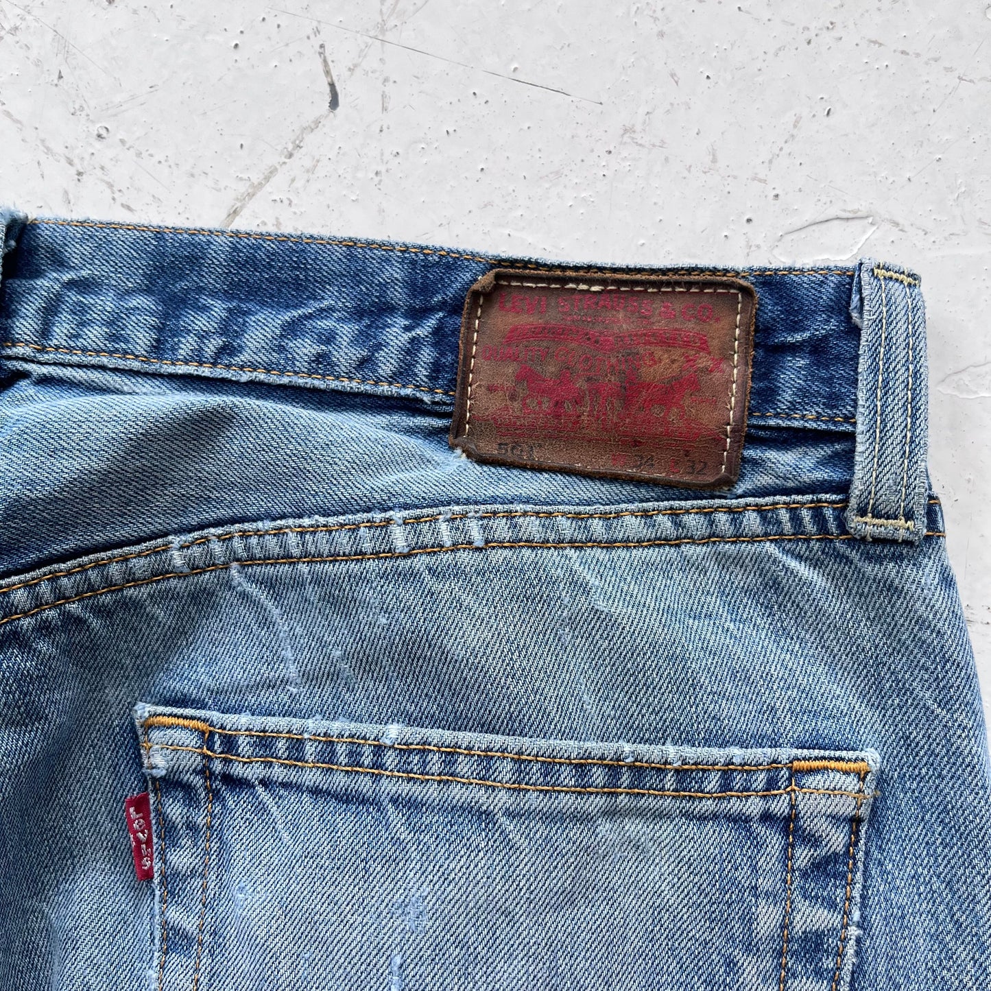 2000s levis 501 limited edition red line selvedge distressed jeans | Blue, Red