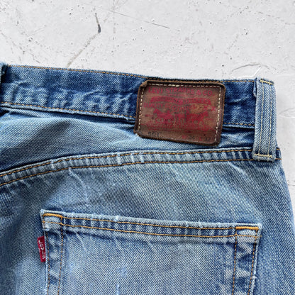 2000s levis 501 limited edition red line selvedge distressed jeans | Blue, Red