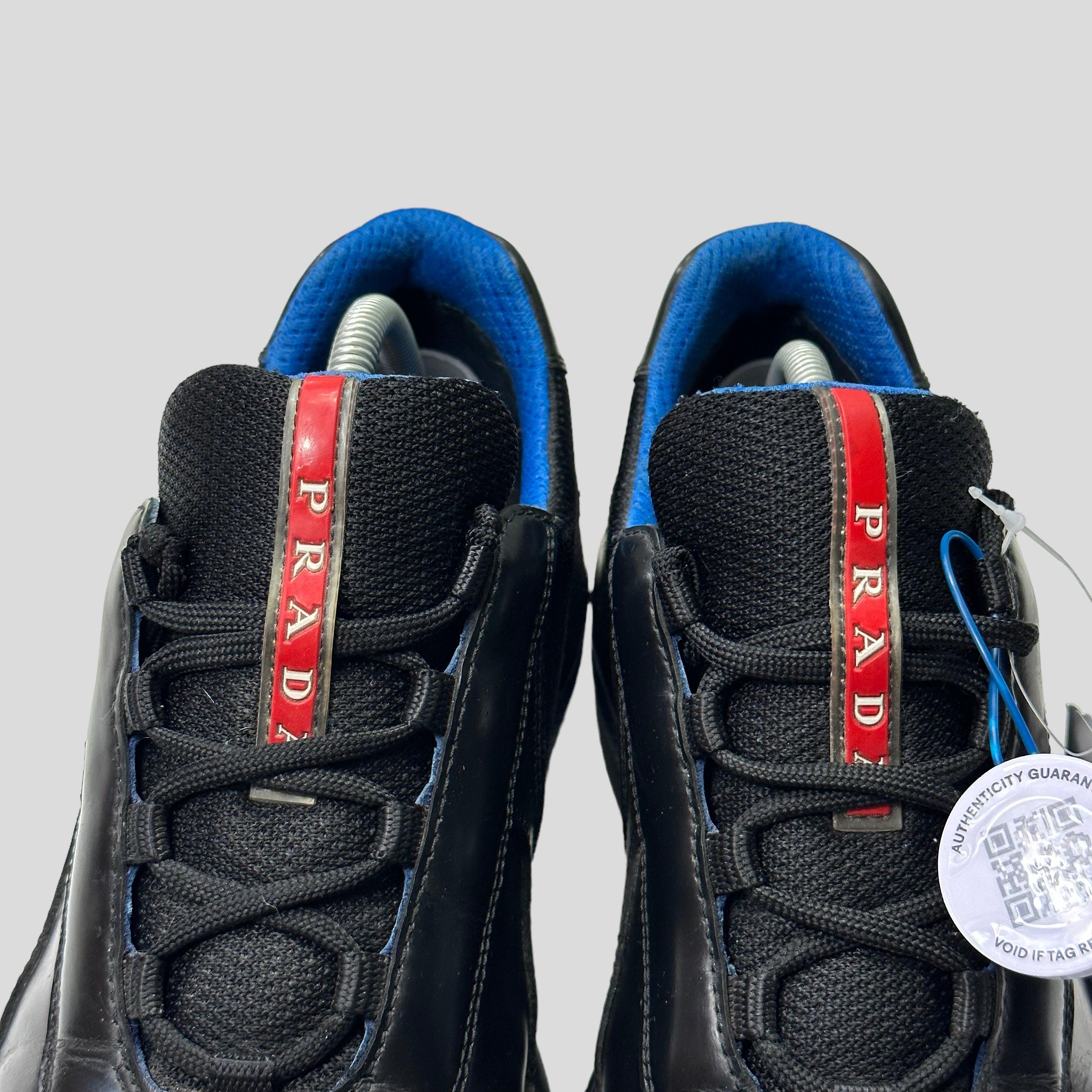 Black and blue prada sneakers best sale