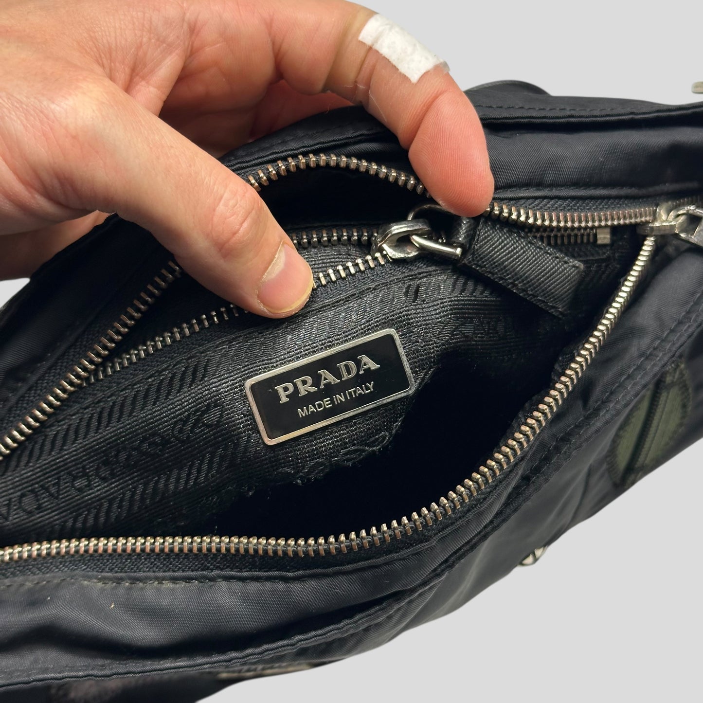 Prada Milano 00’s Python Leather Appliqué Reversible Nylon Crossbody Bag | O/S, Black