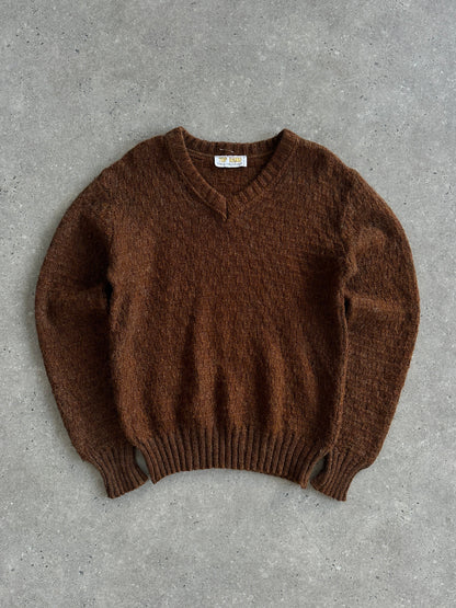 Italian Vintage Wool V Neck Knitted Jumper - M