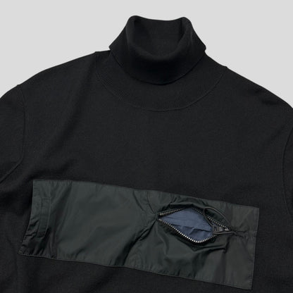 Prada Sport AW00 Nylon Pocket Panelled Technical Turtleneck - IT50 (M) | Black