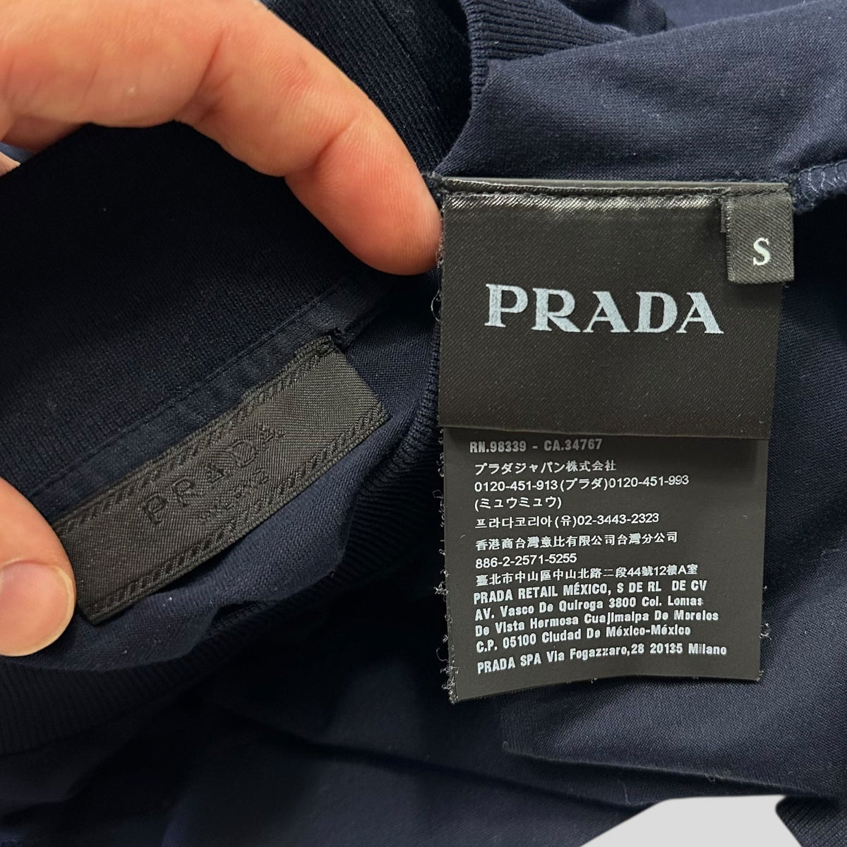 Prada 2018 Rubber Triangle Logo Mock Neck Light Jumper - S | Small, Navy