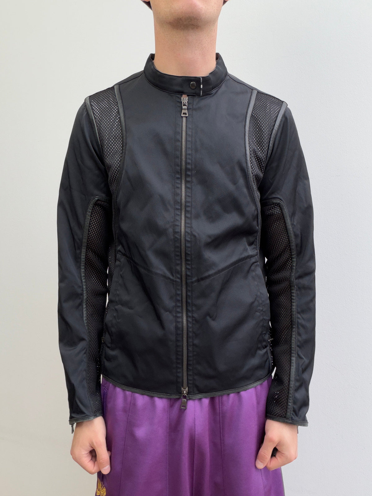Prada Sport SS00 Leather-Trim Mesh Biker Jacket | Medium, Black