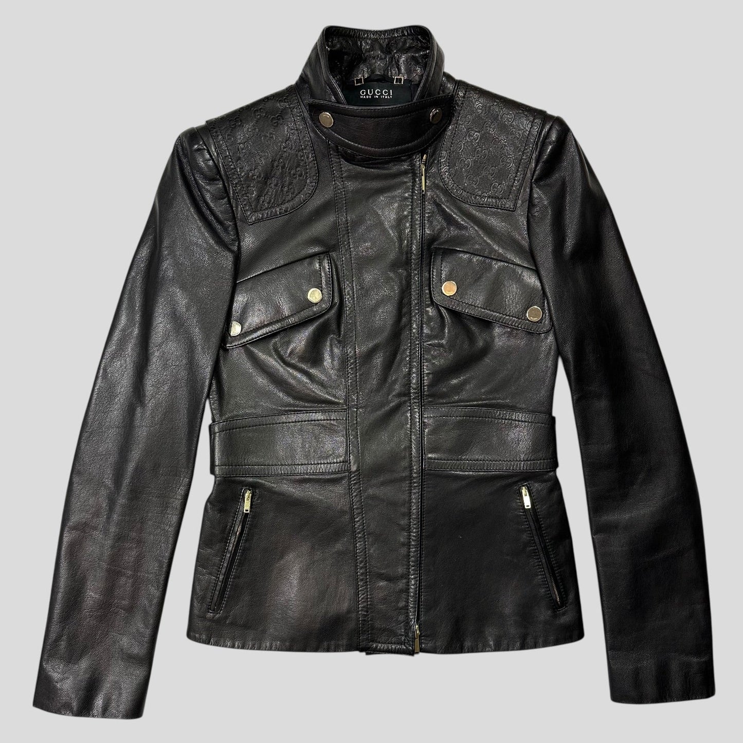 Gucci by Tom Ford 2003 GG Monogram Leather Belted Jacket - IT42