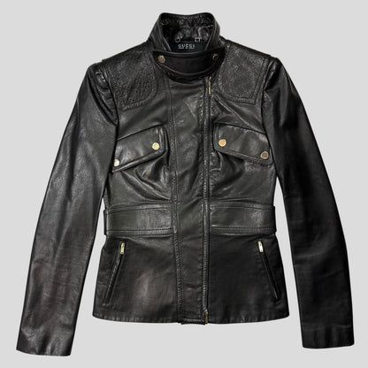 Gucci by Tom Ford 2003 GG Monogram Leather Belted Jacket - IT42