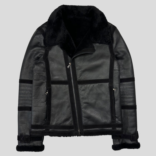 Neil Barrett Leather Lambskin Shearling Asymetrical Biker Jacket - S
