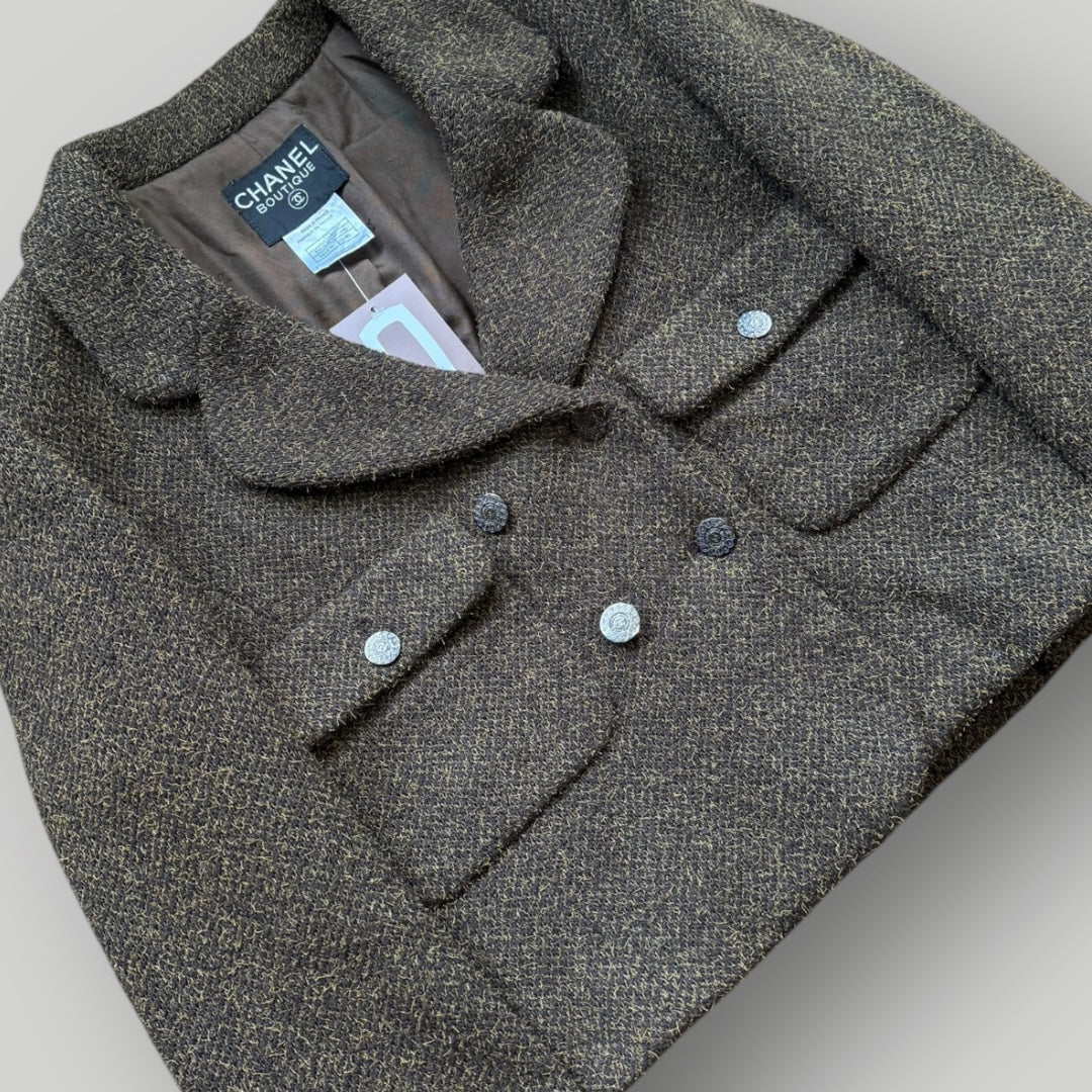 Chanel 1997 Cropped Tweed Lana Wool Blazer 40