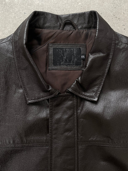 Vintage 1990s Concealed Placket Leather Bomber Jacket - XL/XXL
