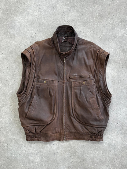 Vintage High Neck Aged Leather Bomber Jacket - L/XL
