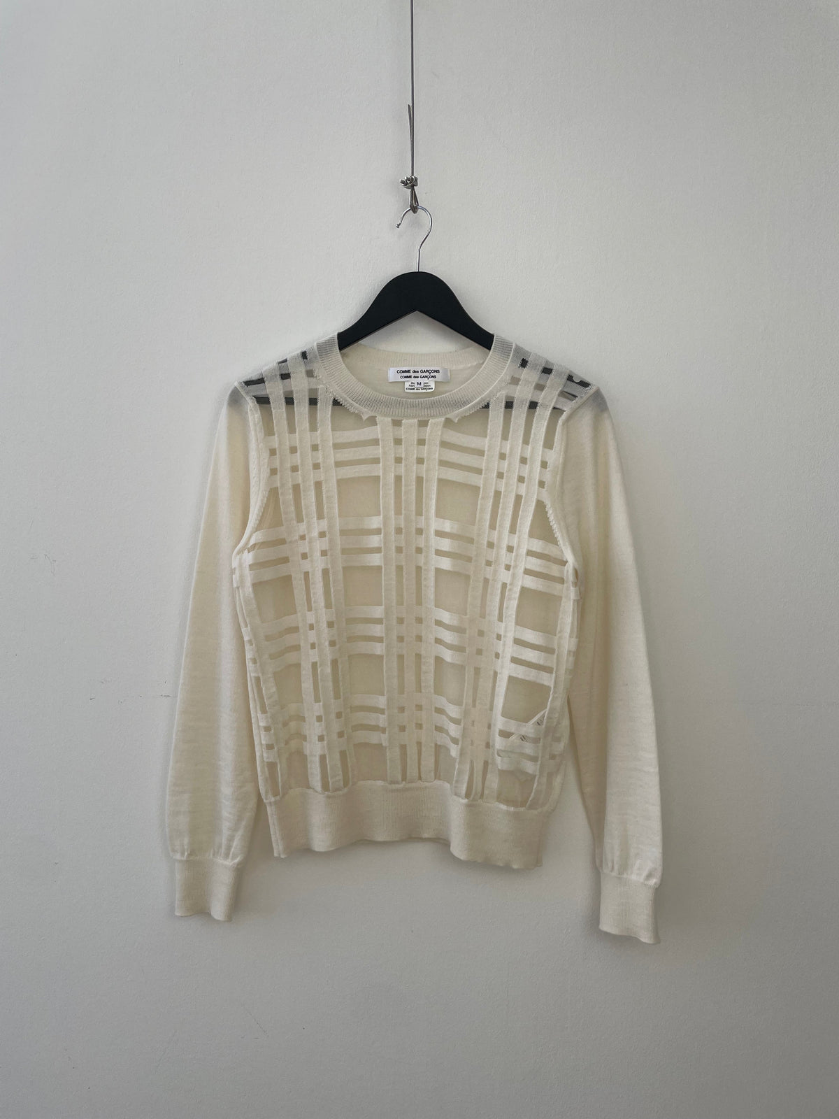 Comme Des Garçons Cream Transparent Grid Jumper | Medium, Cream