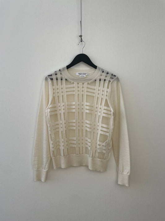 Comme Des Garçons Cream Transparent Grid Jumper | Medium, Cream